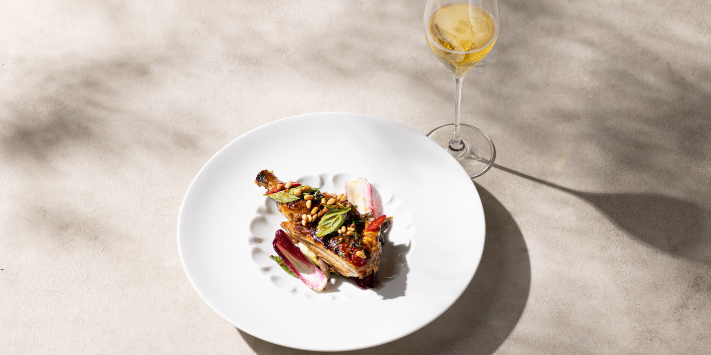 Grilled Poussin with Chicory Salad, Anchovies and Pine Nuts Recipe - Great British Chefs