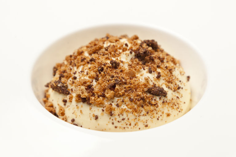 Milk chocolate cream with coffee and cookie crumb