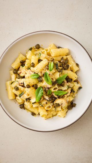 Charred courgette rigatoni in a lemon and mint butter sauce recipe reel
