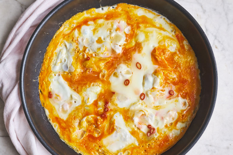 Marbled egg omelette with nam pla