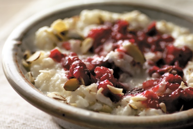 Danish Christmas rice pudding with berry compote
