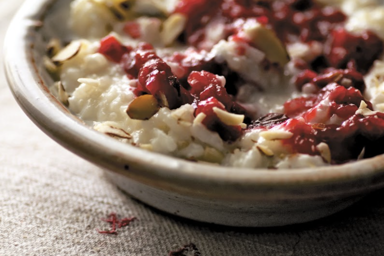 Danish Christmas rice pudding with berry compote