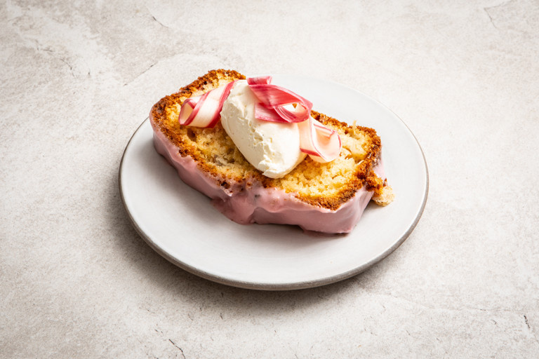 Rhubarb frangipane drizzle cake