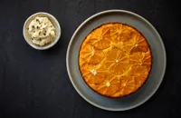Orange, polenta and olive oil cake with whipped mascarpone and thyme