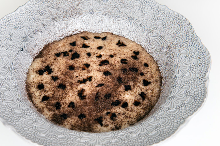Taleggio risotto with must and radicchio powder