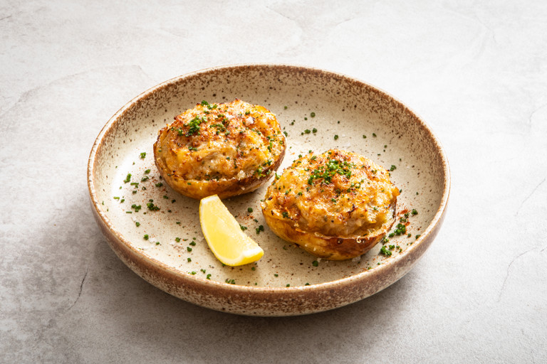Loaded crab jacket potatoes