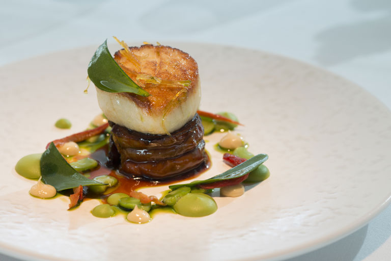 Scallop with Meantime Pale Ale braised breast of lamb