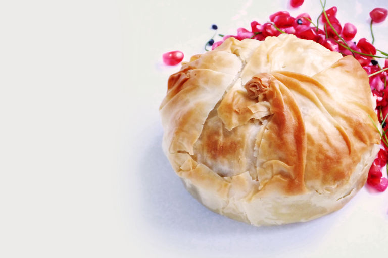 Slow-cooked chicken and pomegranate pies 