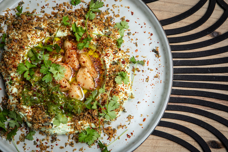 Wild garlic labneh, green shatta and za'atar pangrattato