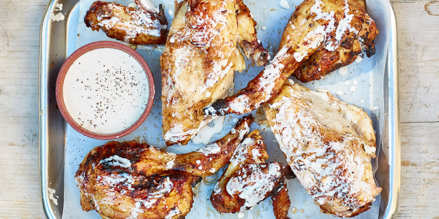 Barbecued chicken with Alabama white sauce