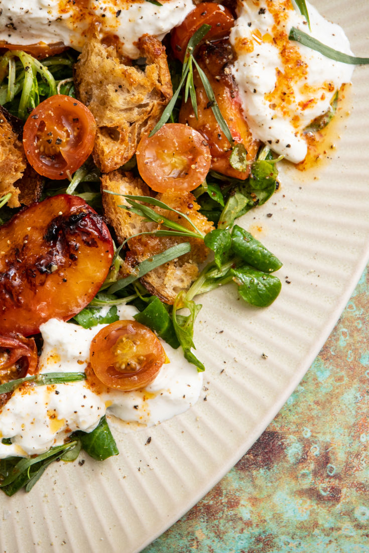Confit Tomato, Grilled Peach and Stracciatella Salad Recipe Great