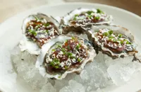 Oysters with beef and horseradish jelly