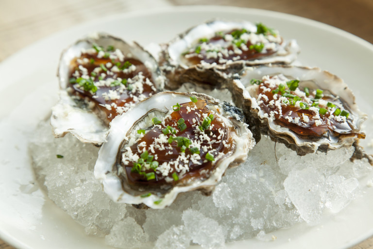 Oysters with beef and horseradish jelly