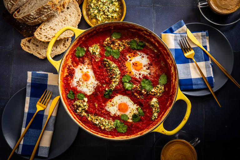 Merguez shakshuka with preserved lemon salsa