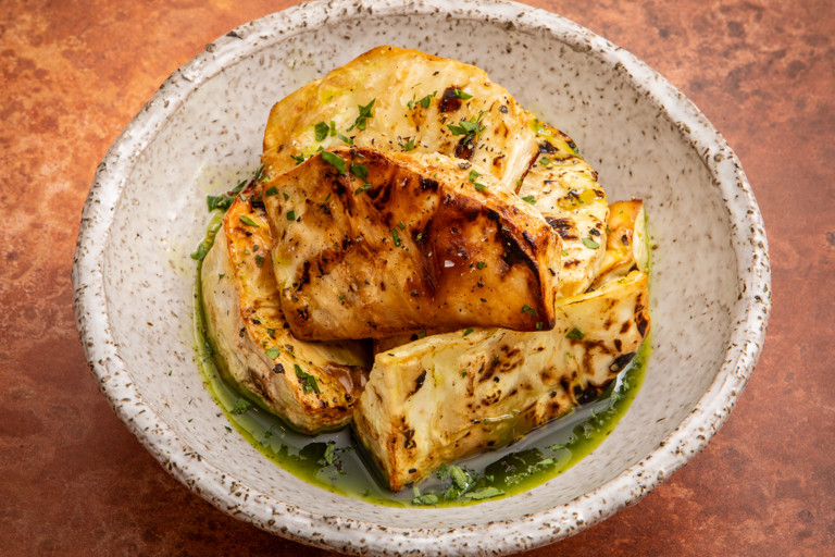 Confit celeriac with parsley oil