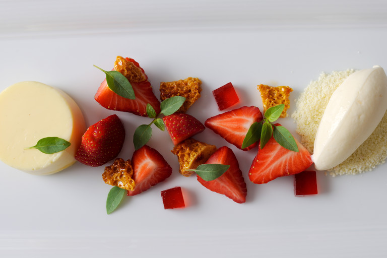 White chocolate panna cotta with honeycomb
