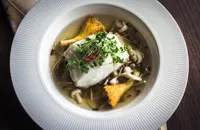 Steamed cod in a light Japanese broth