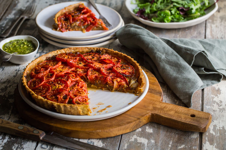 Tomato, caramelised onion and Gruyere tart