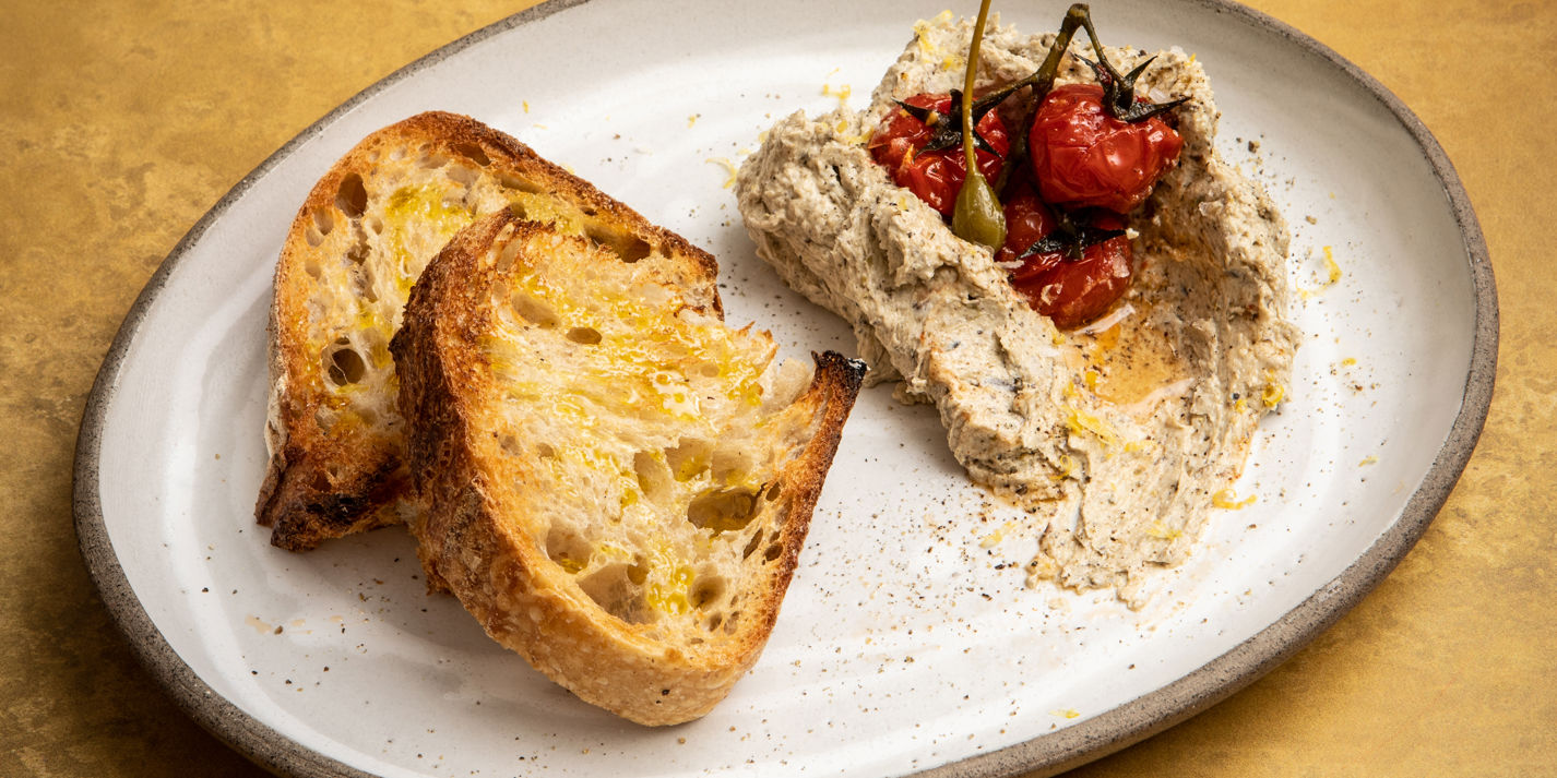 Charred Aubergine and Garlic Whipped Butter with Grilled Tomatoes Recipe - Great British Chefs