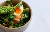 Poached salmon with watercress