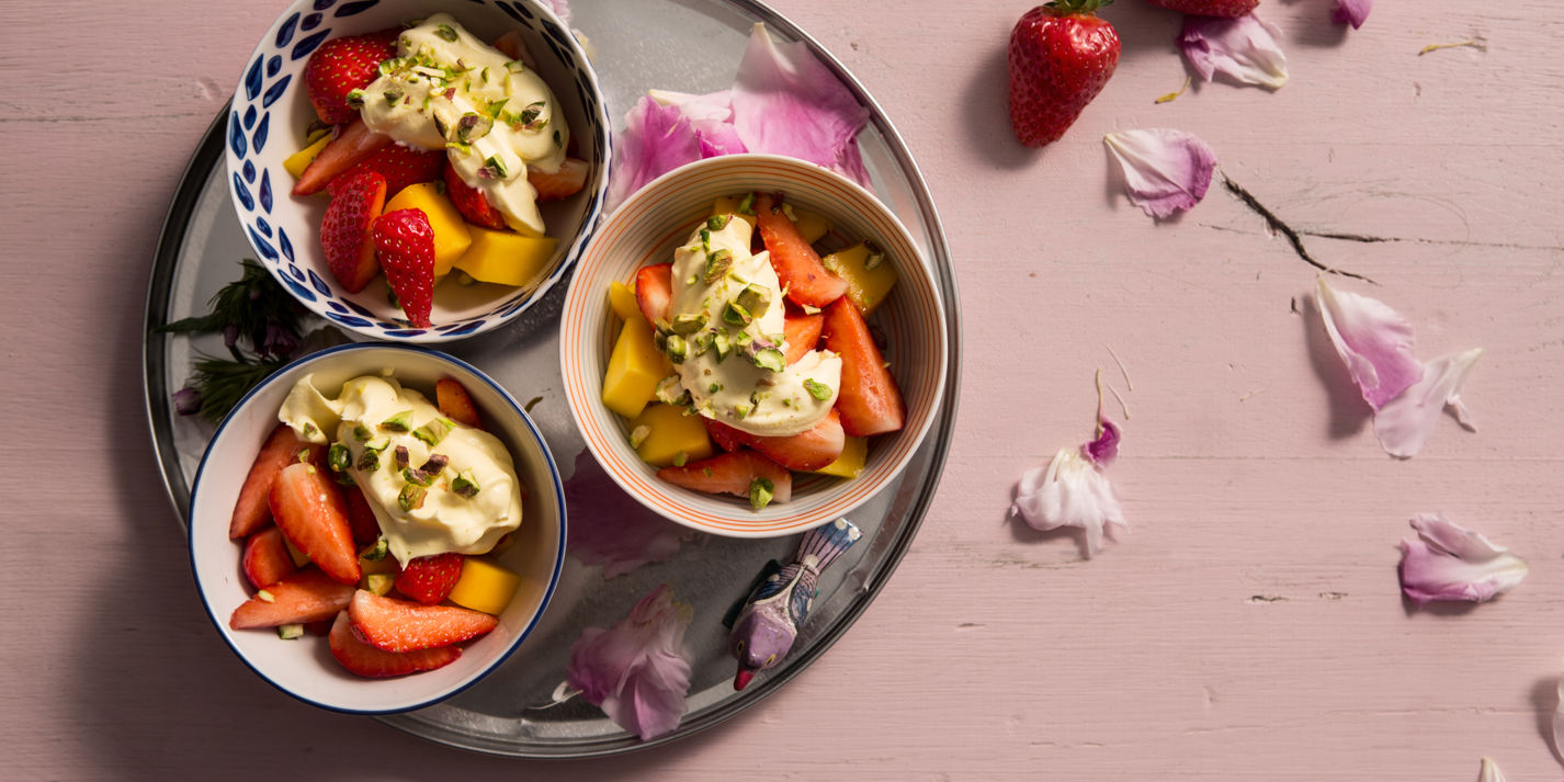 Strawberries, mangoes and cream recipe - Great British Chefs