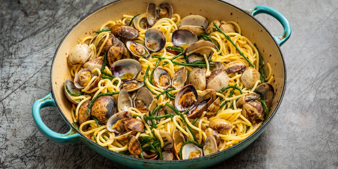 Miso Butter Spaghetti with Clams and Samphire Recipe - Great British Chefs-image