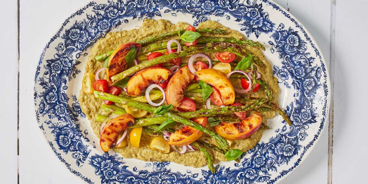 Green Romesco Sauce with Charred Nectarines and Asparagus Recipe - Great British Chefs