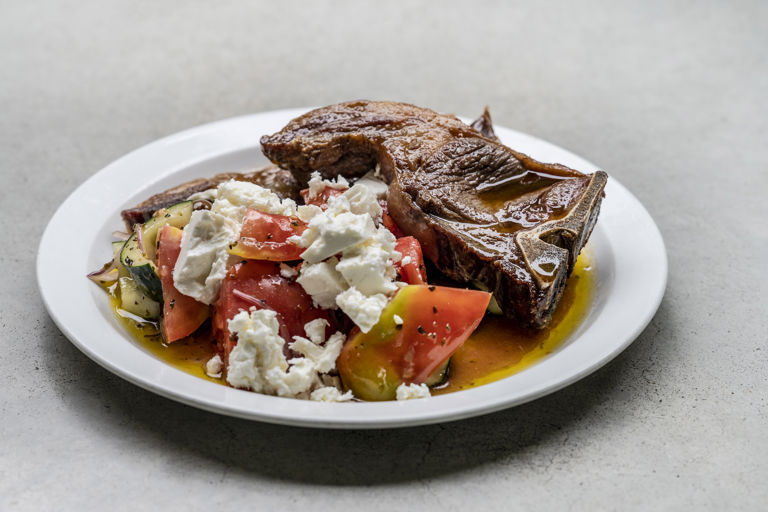 Mutton chops with Greek salad