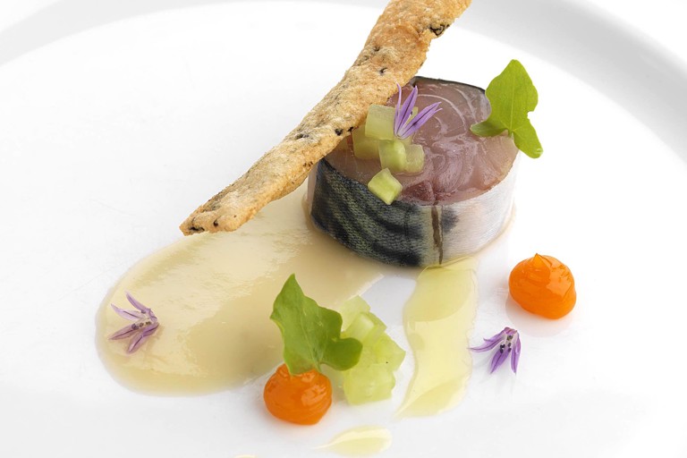 Mackerel with seaweed cracker