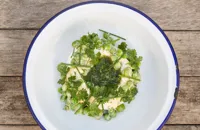 Ricotta with organic peas, broad beans and gremolata