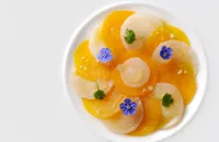 Scallop ceviche with pickled golden beetroot and apple and sorrel gel
