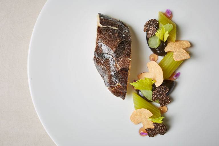 Cotswold white chicken with black truffle, celery and yellow wine