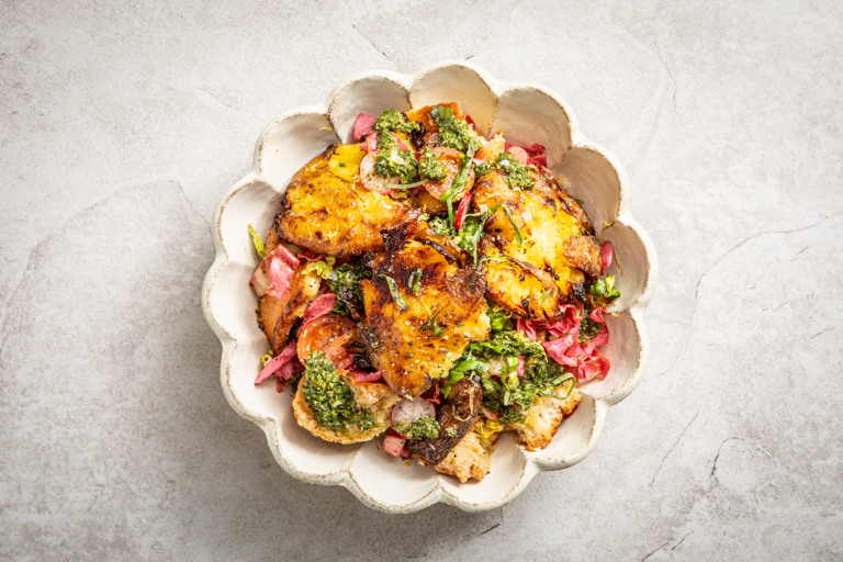 Potato panzanella with herb salsa