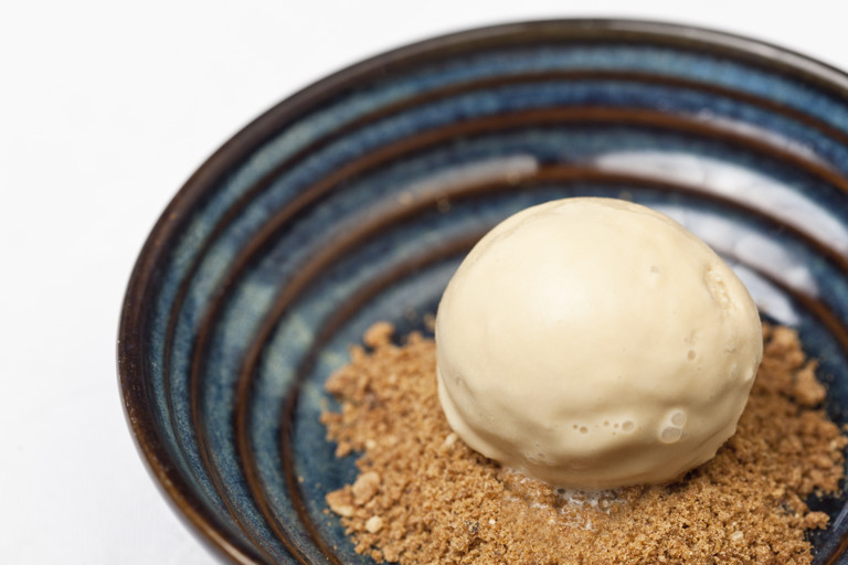 Stout ice cream with brown bread crumble