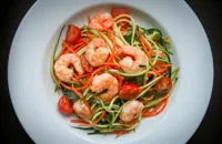 Garlic chilli prawns with carrot and courgette noodles