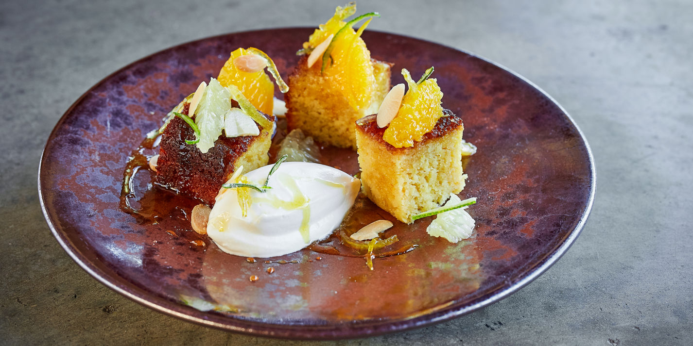 Orange Almond Cake with Citrus Crème Fraiche Recipe - Great British Chefs-image