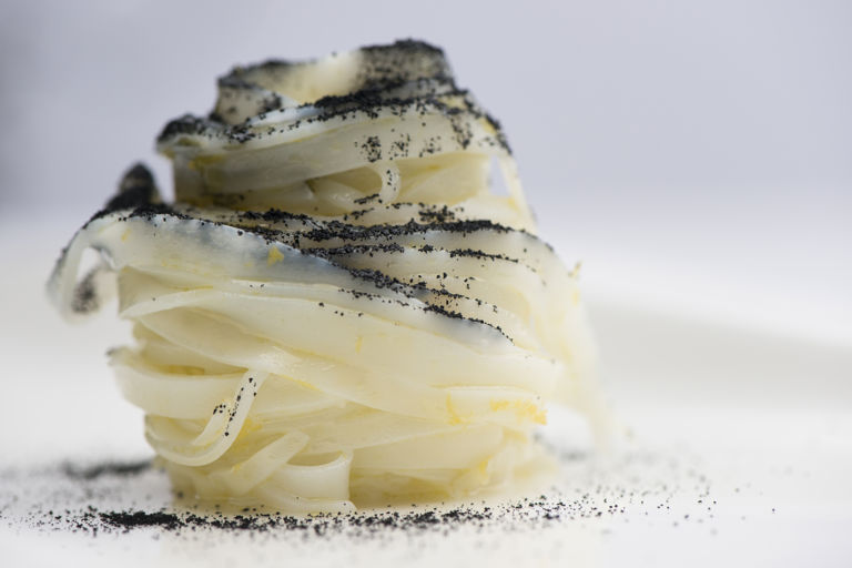 Tagliatella of squid with dehydrated squid ink
