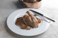 Roast free-range chicken with vegetables, sage and cider 