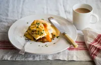Pan-fried haddock with potato cake, poached egg and hollandaise