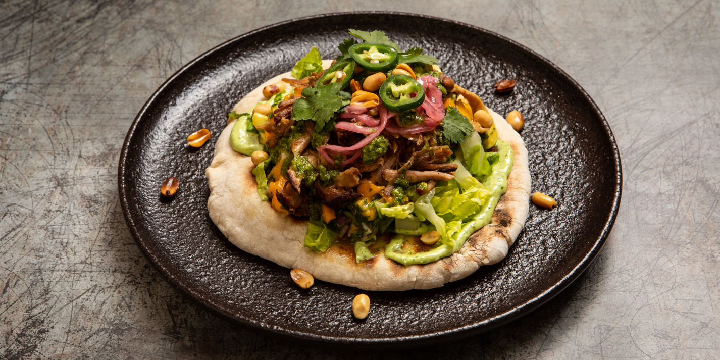 Pulled Pork Flatbreads with Mango-avocado Salsa, Pistachio Pesto and Pickled Onions Recipe - Great B