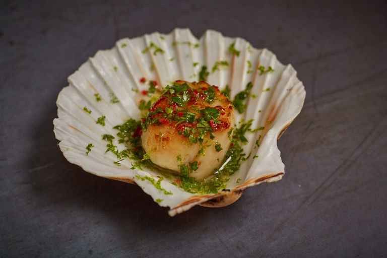 Coriander, lime and chilli scallop canapés