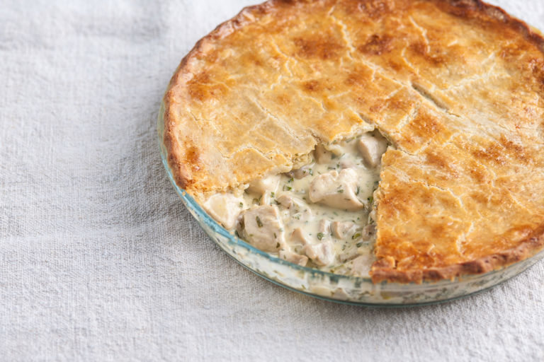 Chicken and mushroom pie with cheddar shortcrust pastry