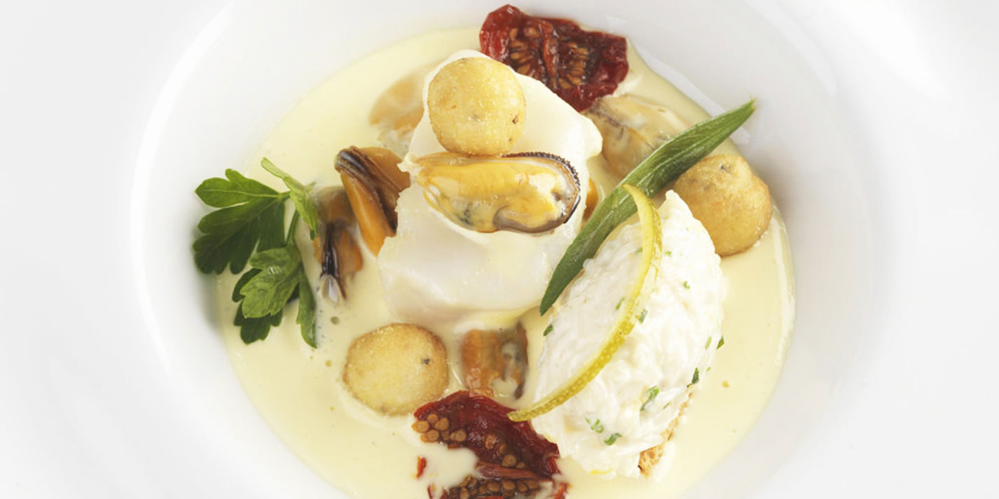 Seafood Soup With Mussels, Cod & Crab Croutes - Great British Chefs