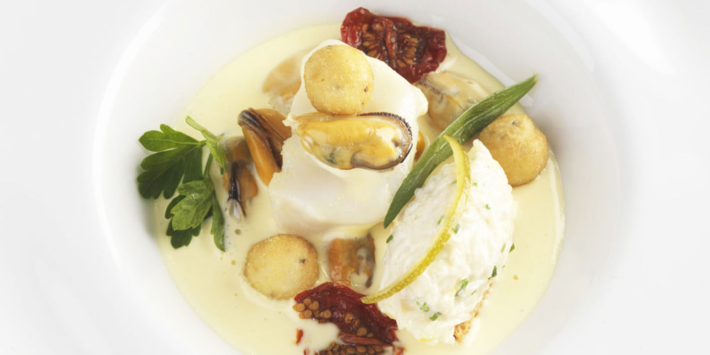 Seafood Soup With Mussels, Cod & Crab Croutes - Great British Chefs