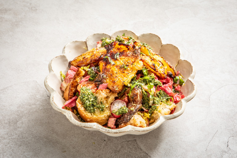 Potato panzanella with herb salsa