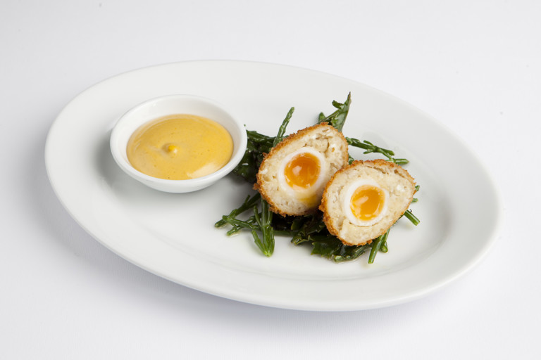 Smoked cod Scotch eggs with aioli
