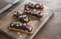 Beetroot and fig filo pastry tartlet with Oxford blue cheese