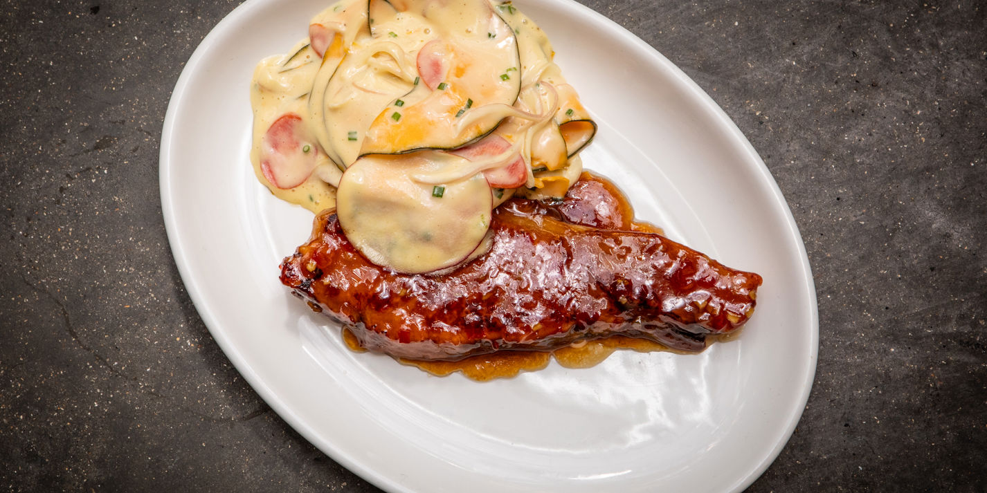 Pork Chop with Plum Glaze and Winter Slaw Recipe - Great