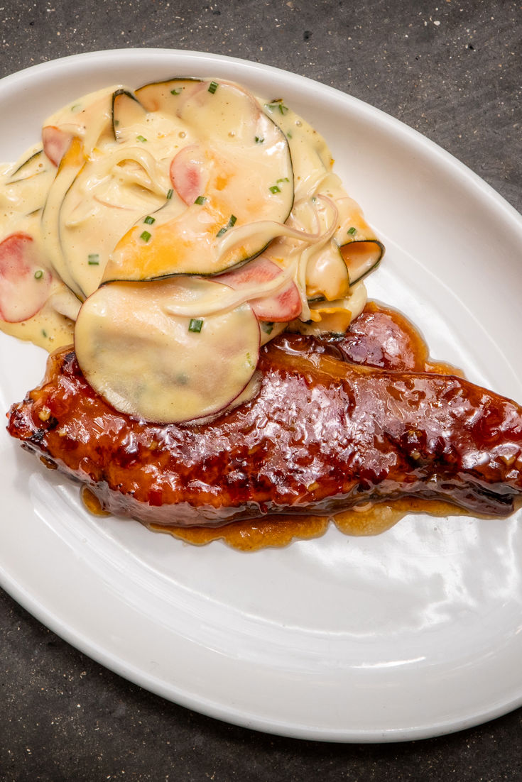 Pork Chop with Plum Glaze and Winter Slaw Recipe - Great