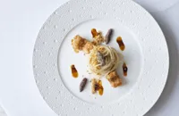 'Spaghetti con colatura di alici', walnut pesto and fried silver scabbardfish